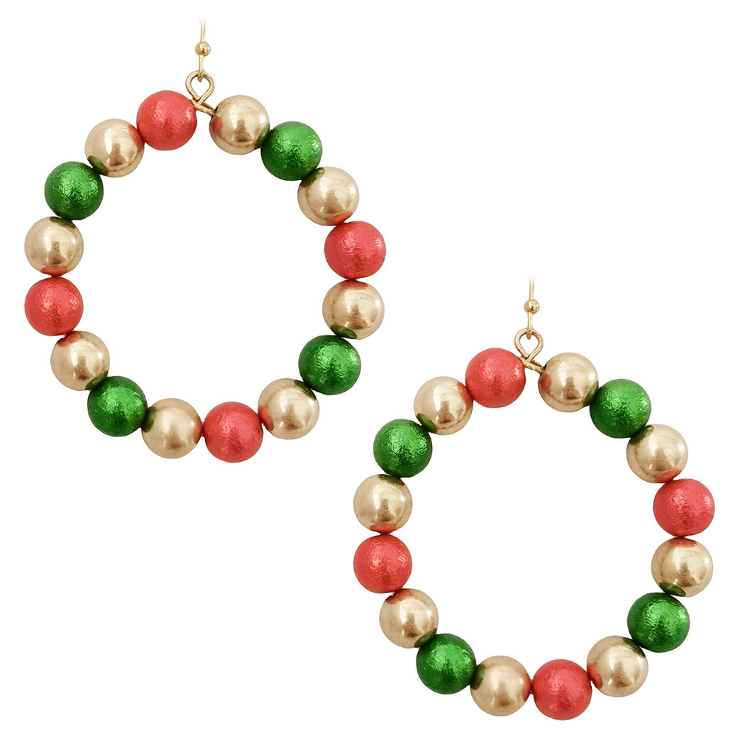 Gold, Red, and Green Beaded 2" Earring