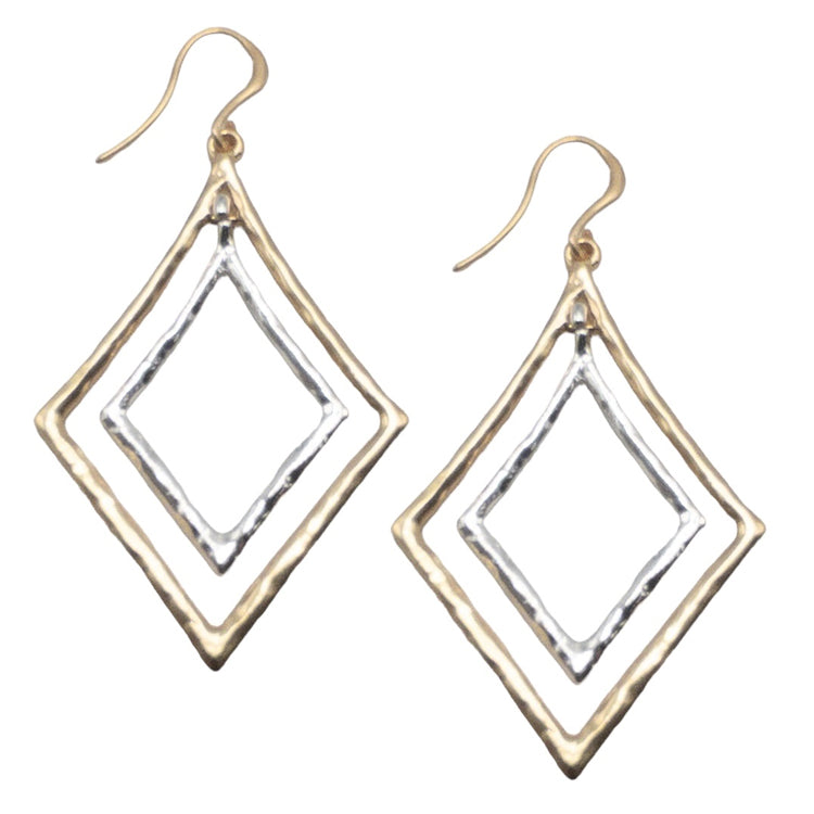 Two Tone Layered Diamond Shape 1.25" Earring