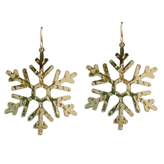 Gold Hammered Snowflake 1.25" Earring