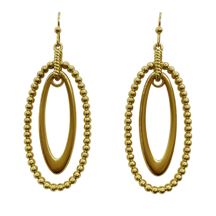Gold Oval Textured 1.5" Drop Earrings