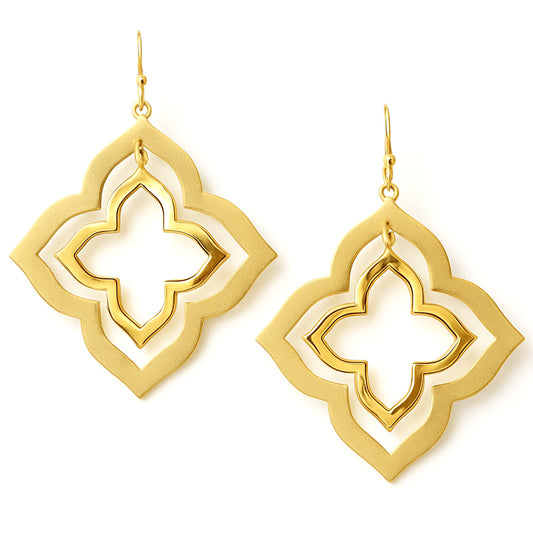Gold Metal Layered Clover Style 1.25" Earring
