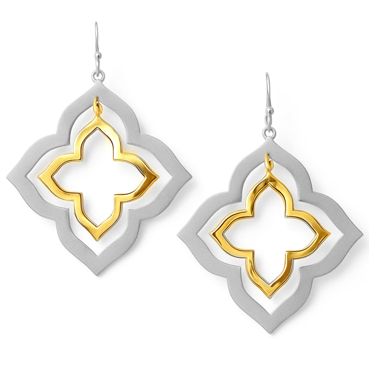 Gold and Silver Metal Layered Clover Style 1.25" Earring