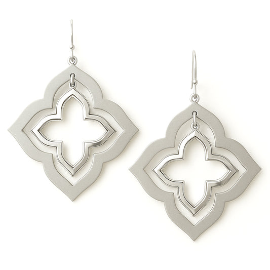 Silver Metal Layered Clover Style 1.25" Earring