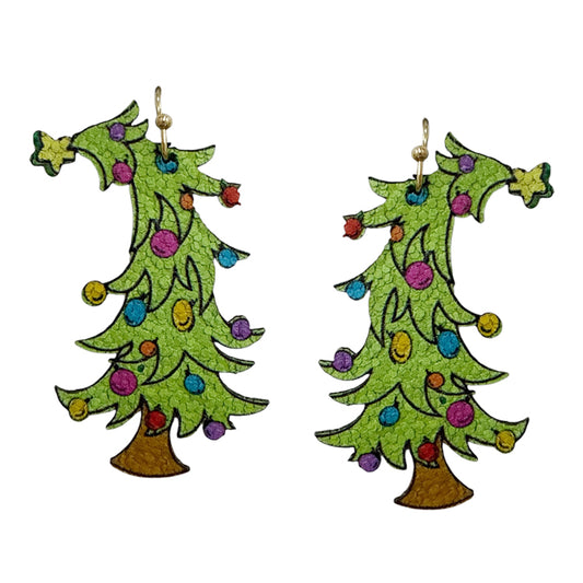 Green Christmas Tree 2" Earring
