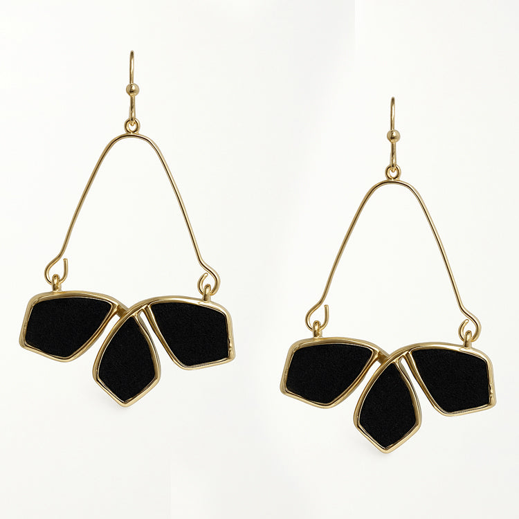 Black Suede Geometric Cut Out 1.5" Earrings
