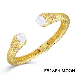 Hammered Matte Gold Cuff Bracelet with whiteCrystal Accent