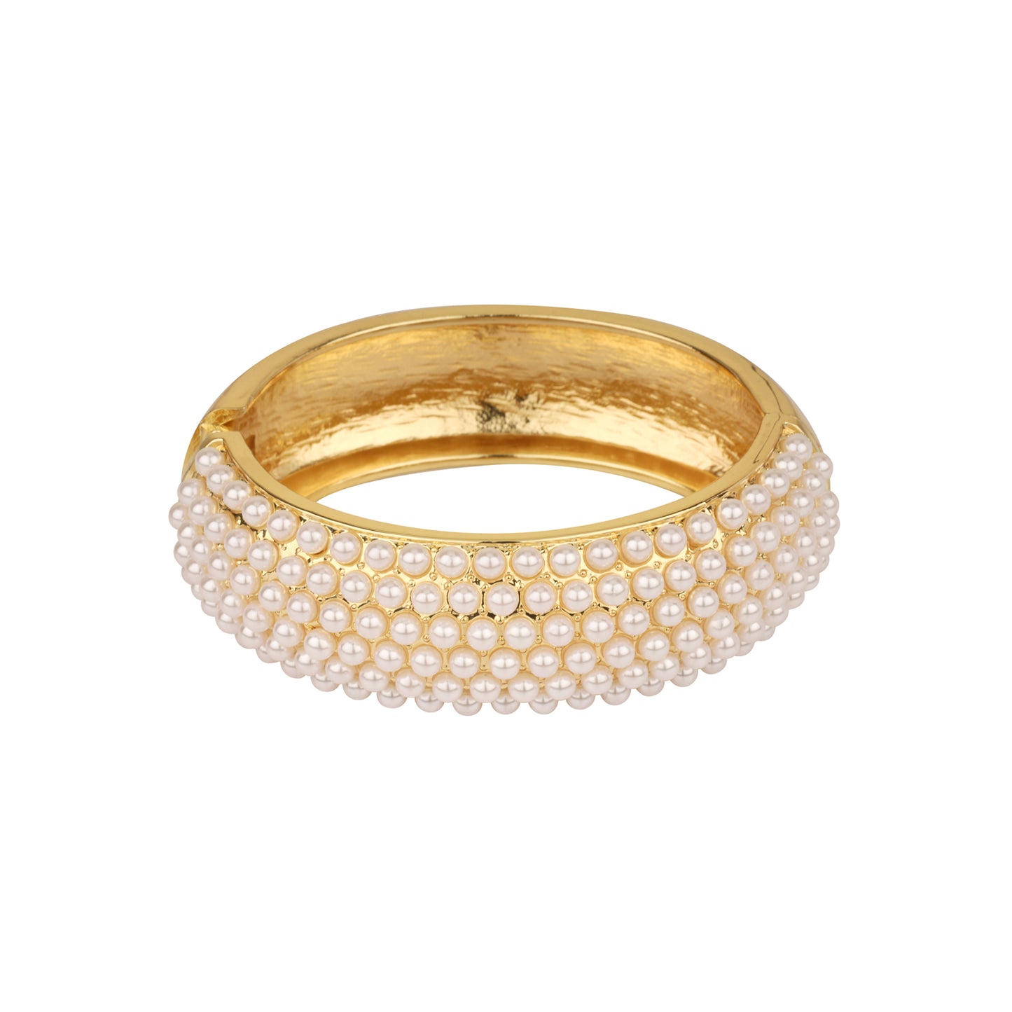 Gold with Pearl Studded Metal Bangle Bracelet