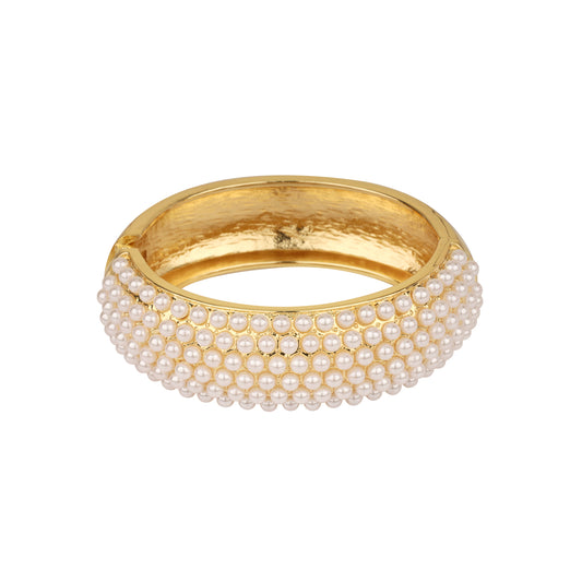 Gold with Pearl Studded Metal Bangle Bracelet
