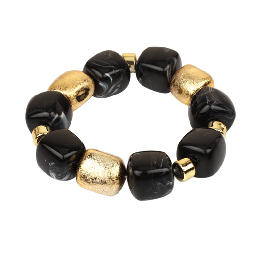 Gold and Black Beaded Stretch Bracelets