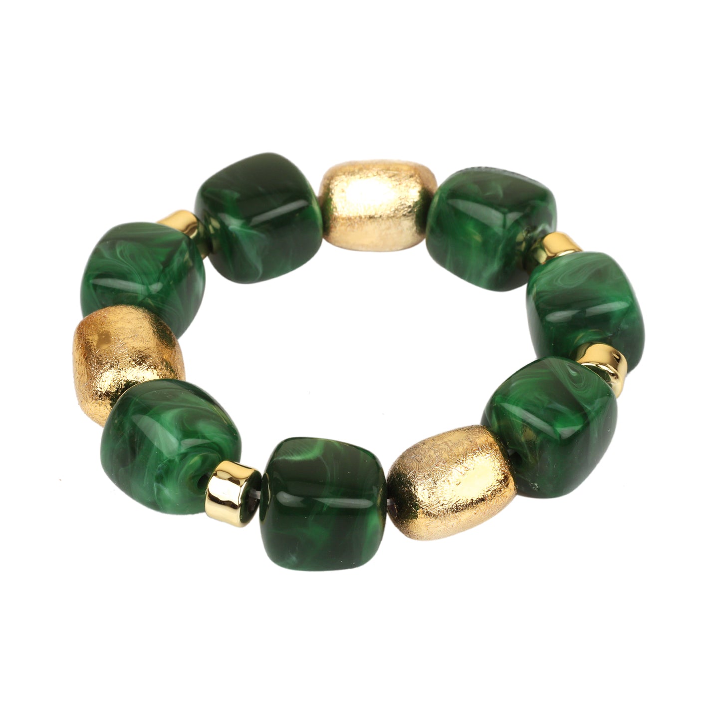 Gold and Green Beaded Stretch Bracelets