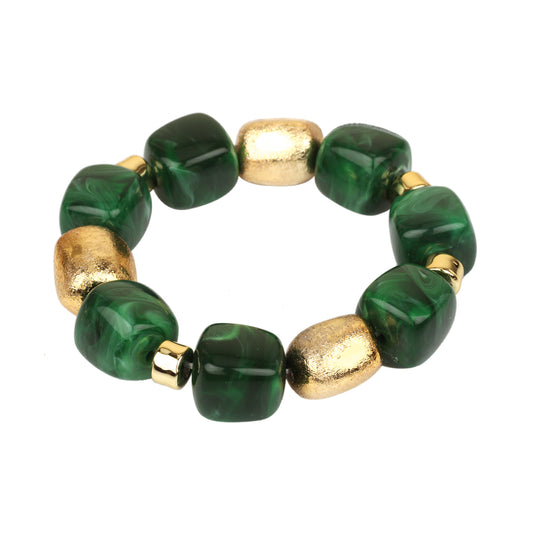 Gold and Green Beaded Stretch Bracelets