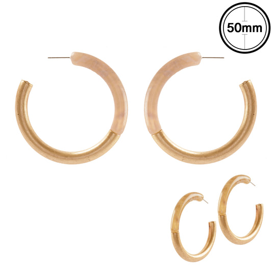 Natural Acrylic and Gold 2.25" Hoop Earring