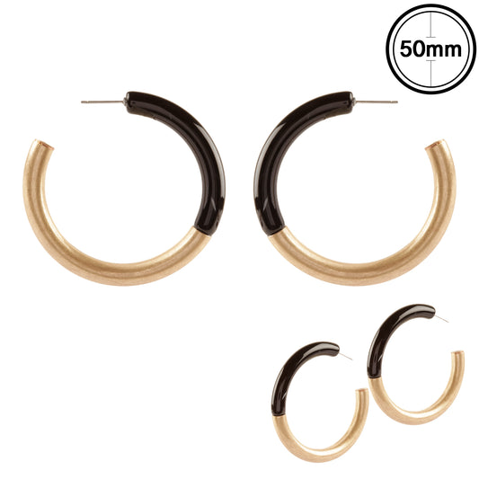 Black Acrylic and Gold 2.25" Hoop Earring
