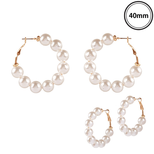 Gold and Pearl 1.5" Hoop Earring