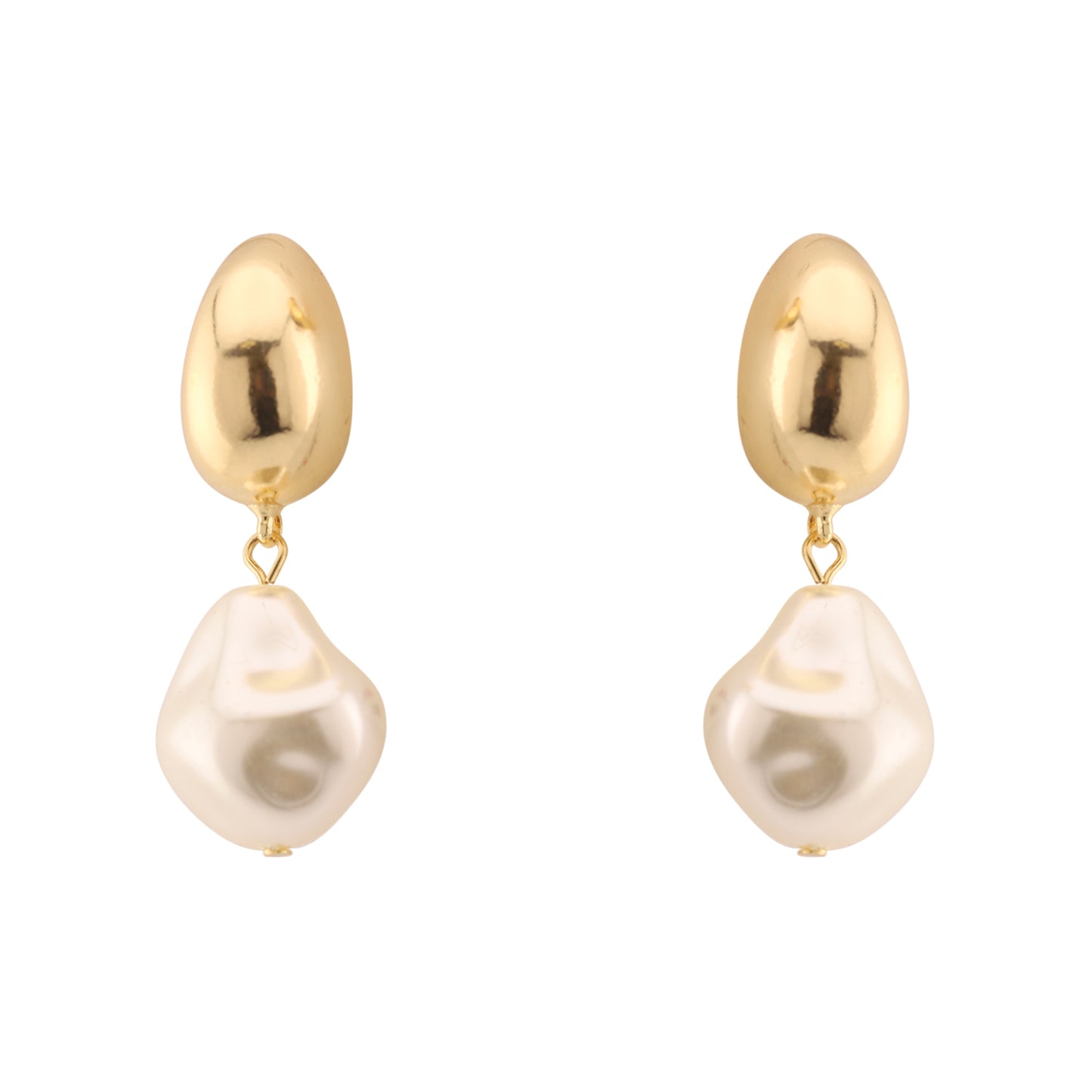 Gold Beaded with Freshwater Pearl 1" Earring