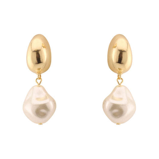 Gold Beaded with Freshwater Pearl 1" Earring