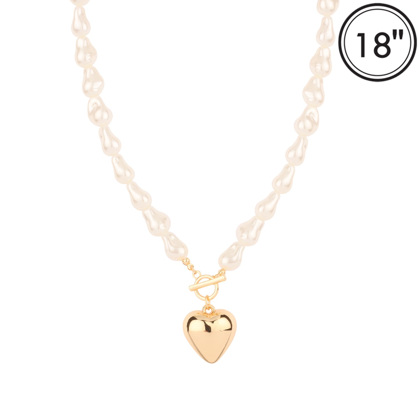 Freshwater Pearl Chain with Gold Puffy Heart 16"-18" Necklace