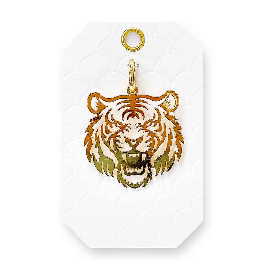 Gold Metal Large 2" Tiger Charm, Add to any Necklace, Purse, Keychain