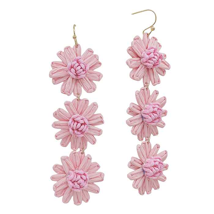 Pink Paper Flower Three Drop 2.5" Earring