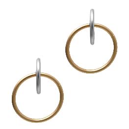 Matte Gold and Silver Open Hoop Dangle 1.5" Earring