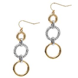 Gold and Silver Pave Triple Drop 2" Earring
