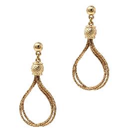 Gold Textured Layered Wire Teardrop Stud 1.75" Earring