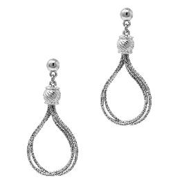 Silver Textured Layered Wire Teardrop Stud 1.75" Earring
