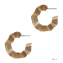 Gold Multi Line Wave Hoop 2" Earring