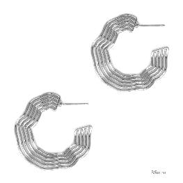 Silver Multi Line Wave Hoop 2" Earring