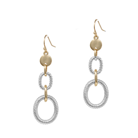 Silver Coin with Textured Gold 3 Drop Open 2" Earring