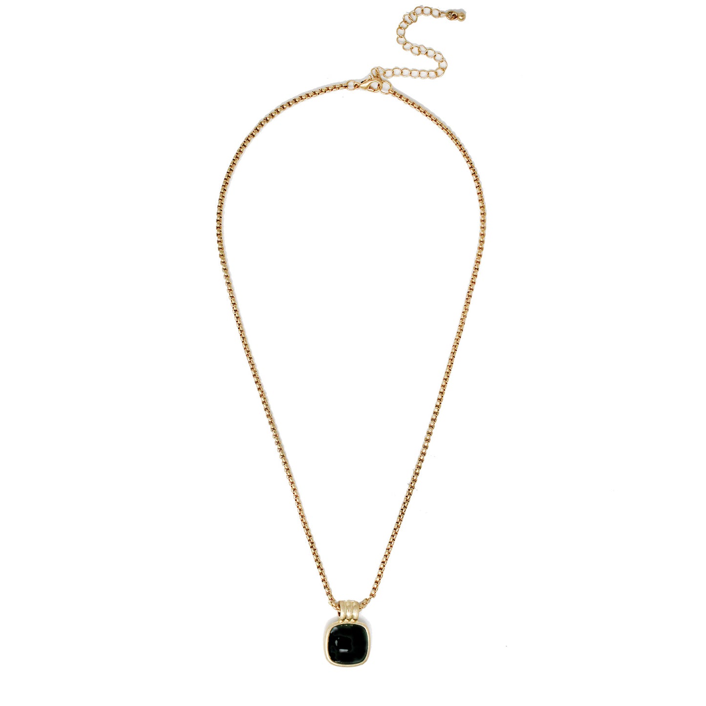 Gold Chain with Black Crystal Square Charm 16"-18" Necklace