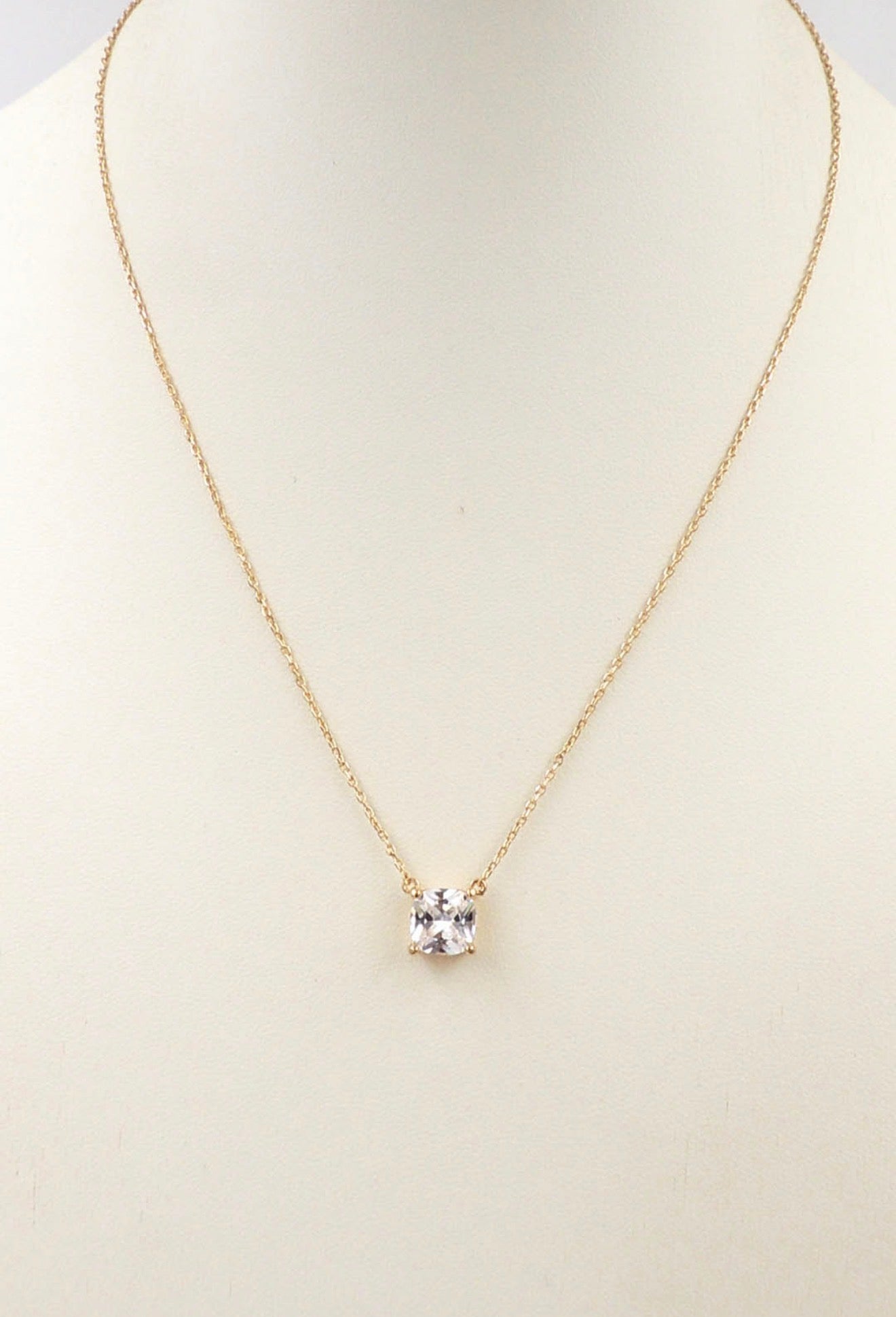 Gold Chain with Rhinestone Cushion Cut CZ Pendent 16"-18" Necklace