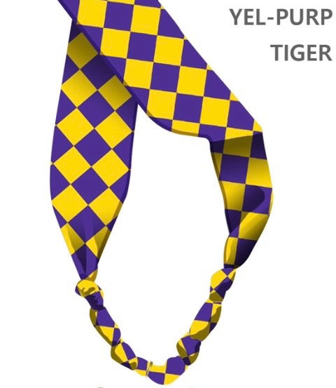 Yellow and Purple Gameday Silk Knotted Scarf Necklace,  VERY POPULAR!