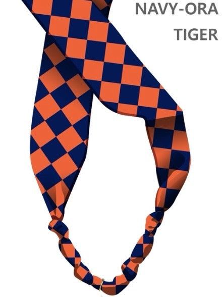 Orange and Navy Gameday Silk Knotted Scarf Necklace,  VERY POPULAR!