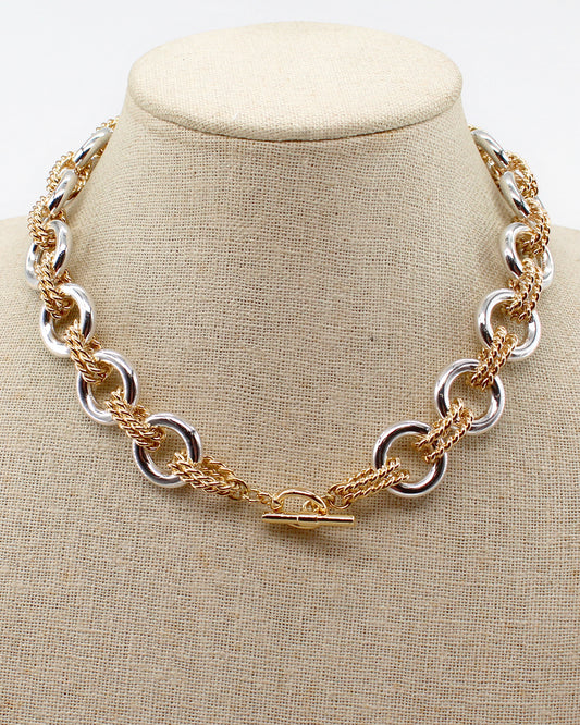 Gold and Silver Two Tone Textured Necklace 16"-18" Necklace