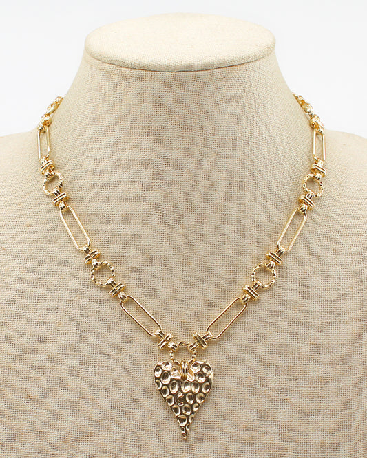 Gold Open Chain with Hammered Heart 16"-18" Necklace