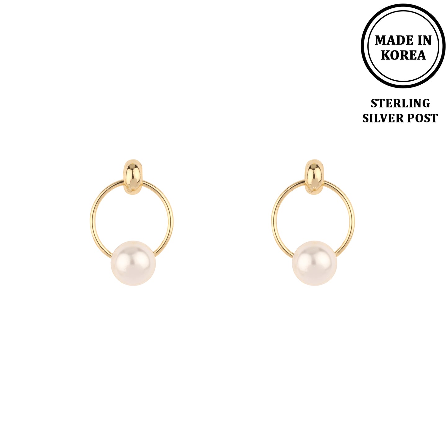 Small Gold Open Circle with Pearl Stud Earring