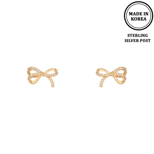 Gold with Rhinestone Bow Sterling Silver Post Hypoallergenic Earring