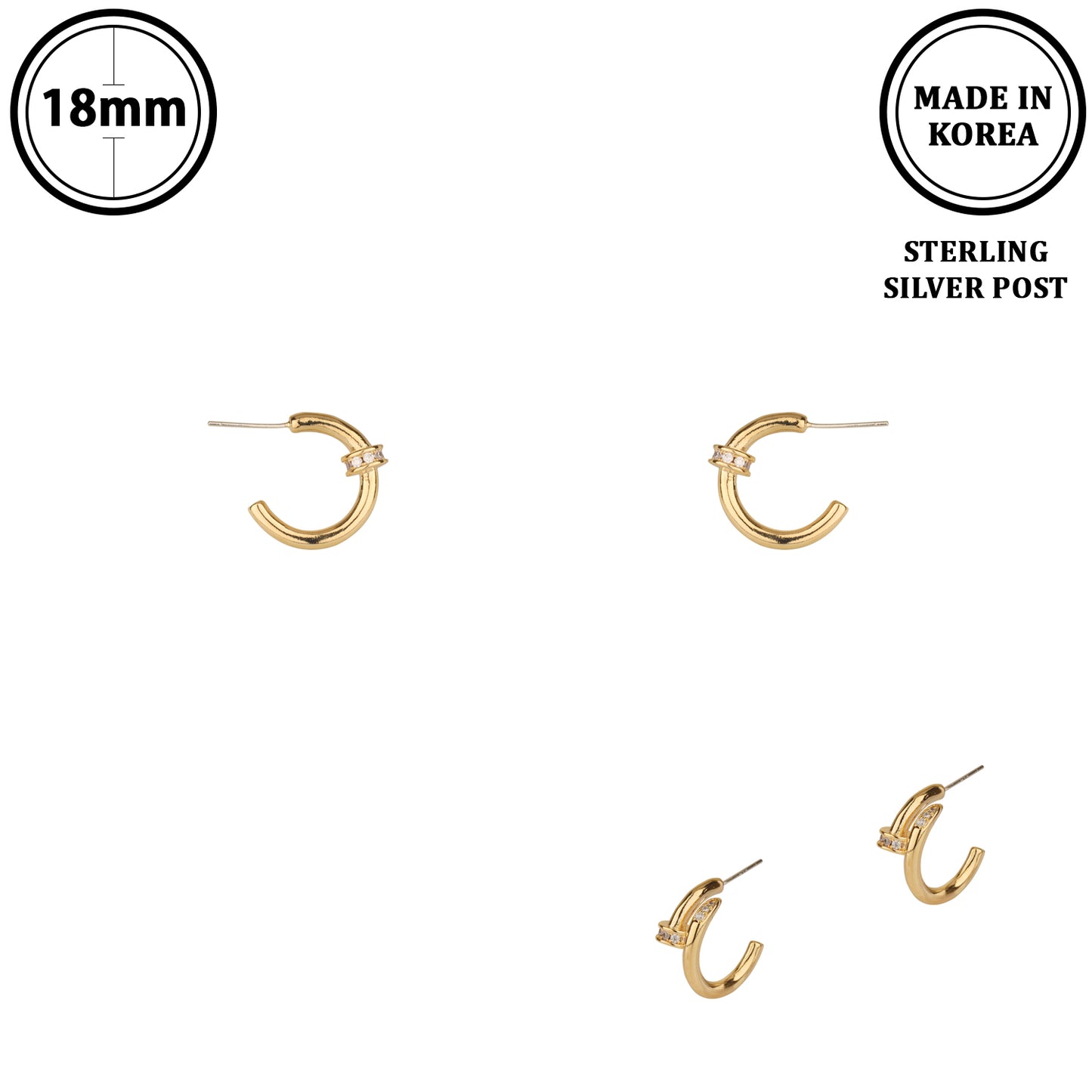 Small Gold Hoop with Rhinestone Circle Accent Post Earring