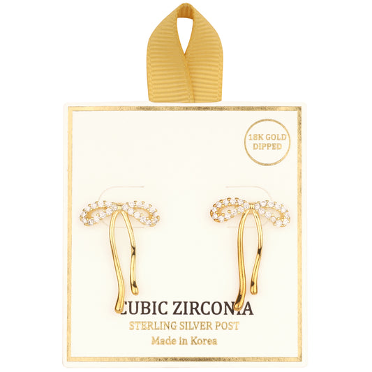 Gold Bow with Rhinestone with Sterling Silver Post Hypoallergenic Earring
