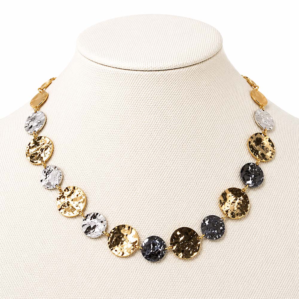 Hammered Gold and Silver Disc 16"-18" Necklace