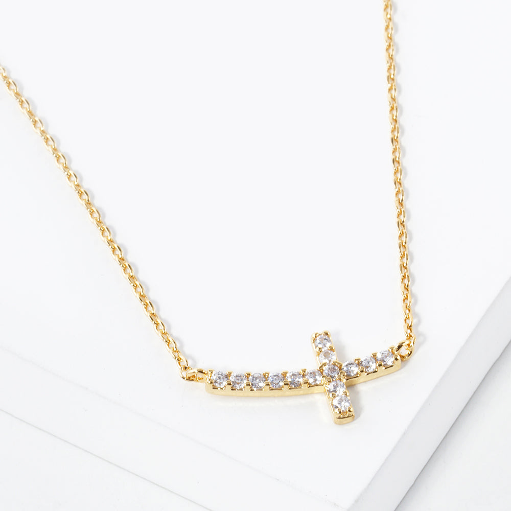 CZ Sideways Cross 16"-18" Necklace