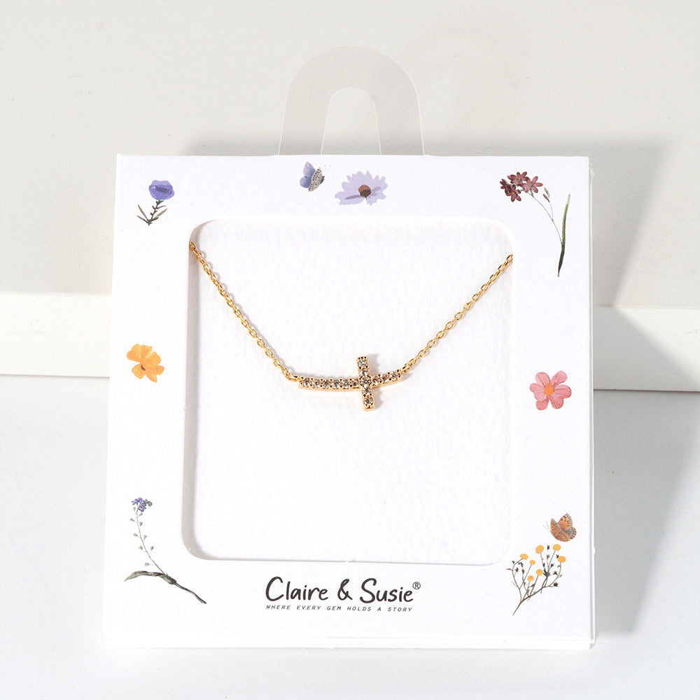 CZ Sideways Cross 16"-18" Necklace