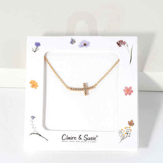 CZ Sideways Cross 16"-18" Necklace