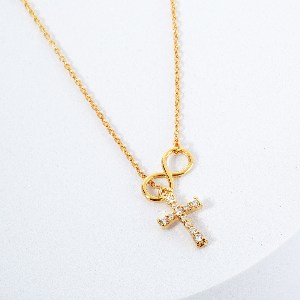CZ Cross Lariat 16"-18" Necklace