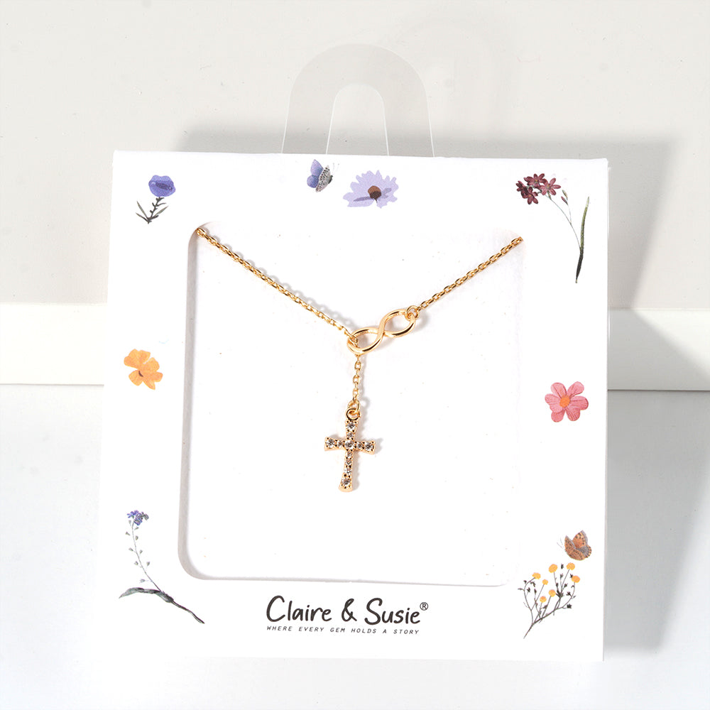 CZ Cross Lariat 16"-18" Necklace