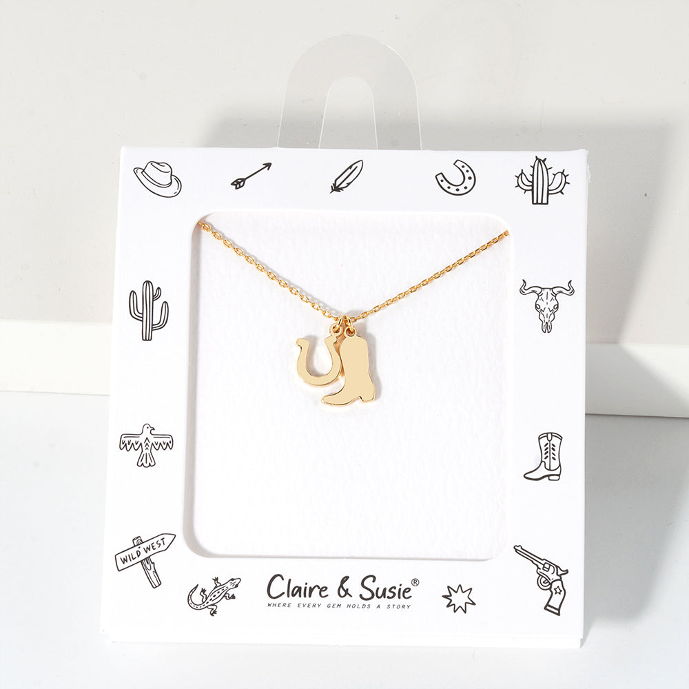 Cowboy Boot and Horseshoe 16"-18" Necklace