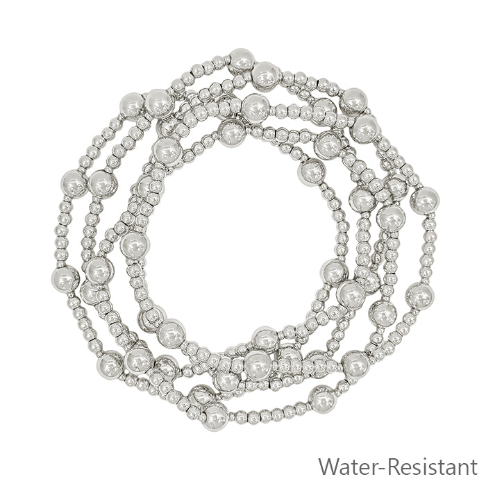 Water Resistant Set of 5 3mm Small Silver Beaded with 6MM Beaded Stretch Bracelets