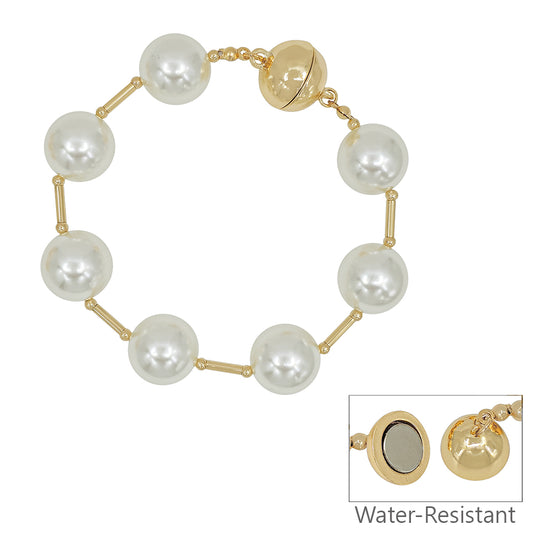 14MM Pearl Beaded with Gold Magnetic Closure 7.5" Bracelet