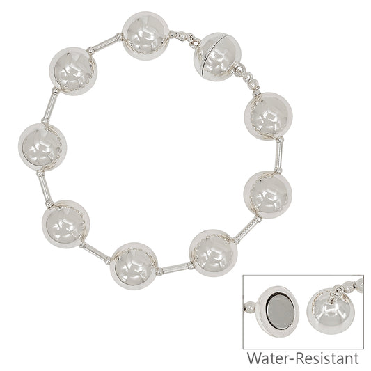 14MM Silver Beaded with Magnetic Closure 7.5" Bracelet